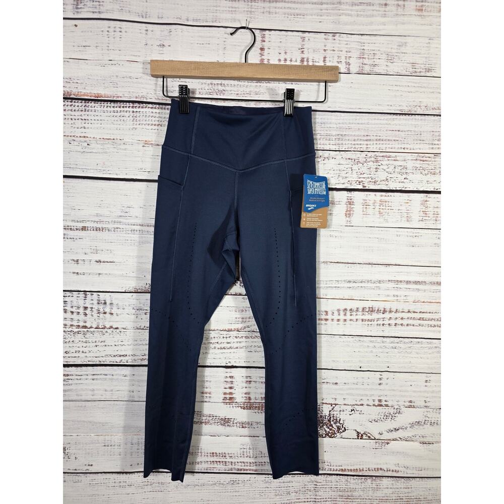 Brooks Running womens leggings NWT navy blue high rise pocket size XS